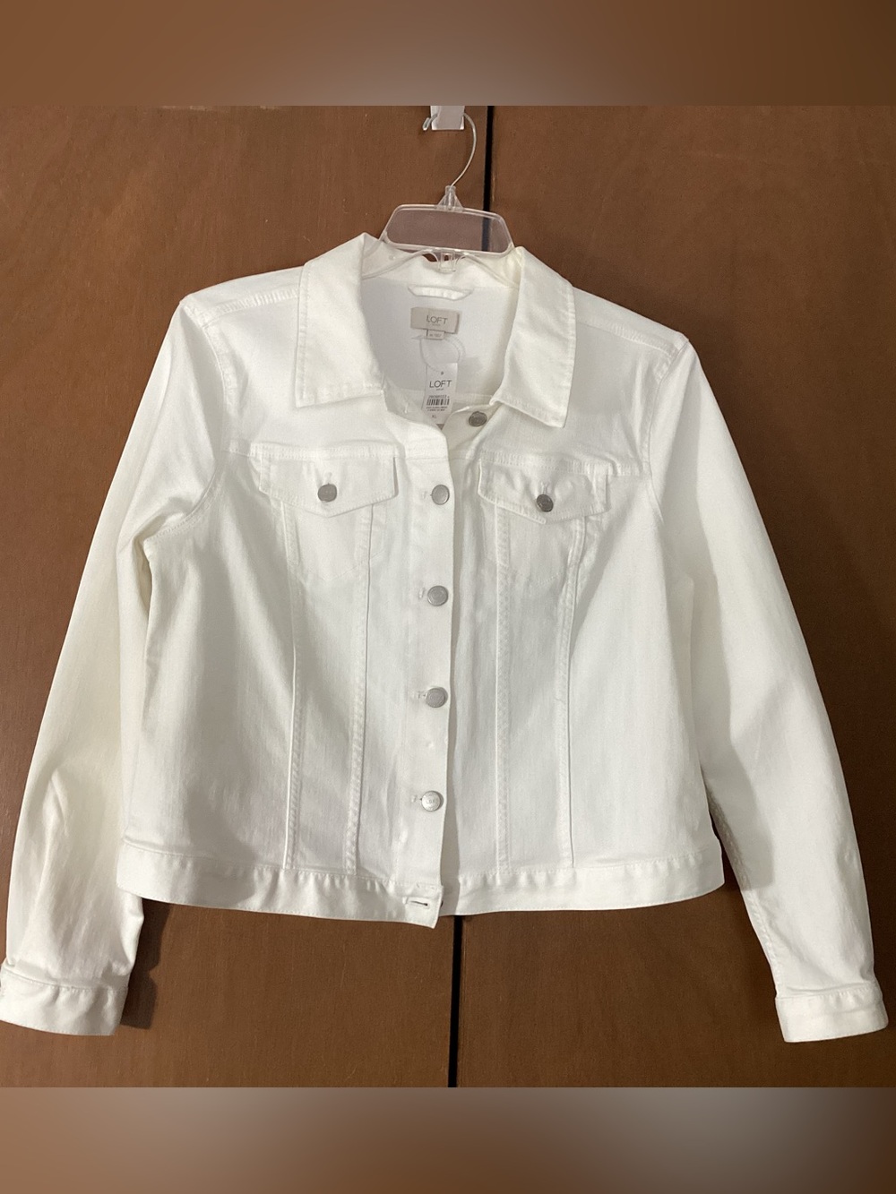 LOFT XL White Cotton Denim Jean Jacket - Button-Front Long Sleeve - Picture 3 of 8